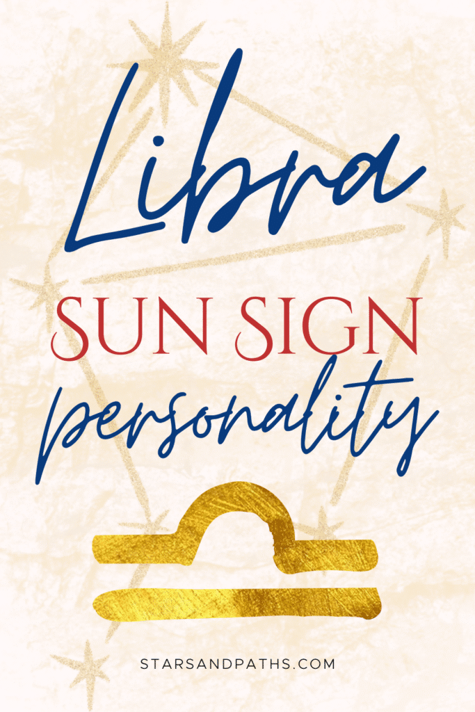 a beige and gold colored pinterest pin for the zodiac sign Libra