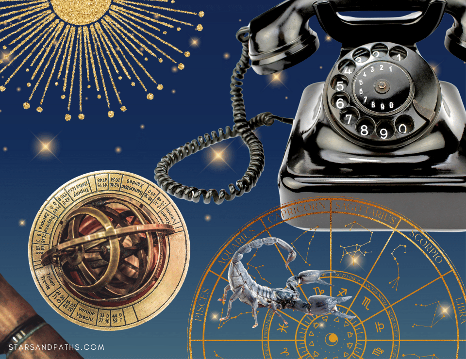 a collection of old communication devices on a dark sky background